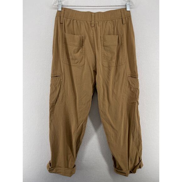 VINCE Pants Womens L Linen Blend Cargo Cropped Cuffed High Rise Utility Brown - Picture 2 of 14